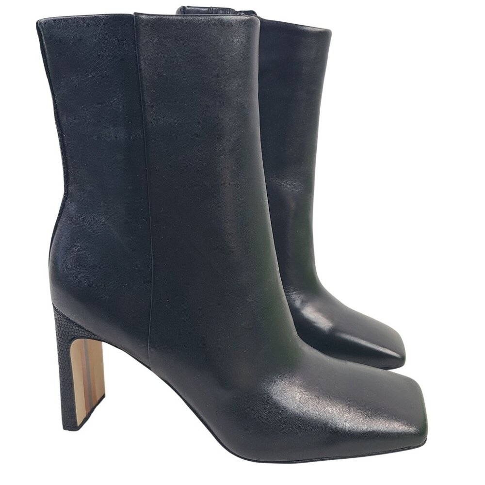 NEW Sam Edelman Anika Black Leather Heeled Ankle Boots 5.5M Square Toe